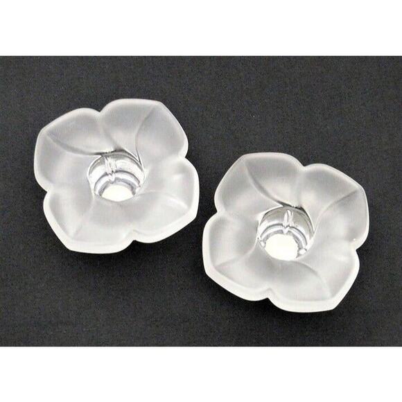 JG Durand Candle Holders France Frosted Satine Crystal Glass Floral - Picture 4 of 4